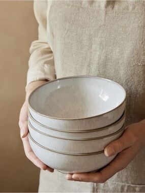 2 Denby Bowls. Denby Elements Stone White Coupe Cereal Bowls - Set Of 2, NWT.